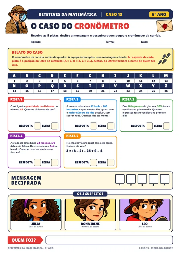 Detetives da Matemática · Página de exemplo 4